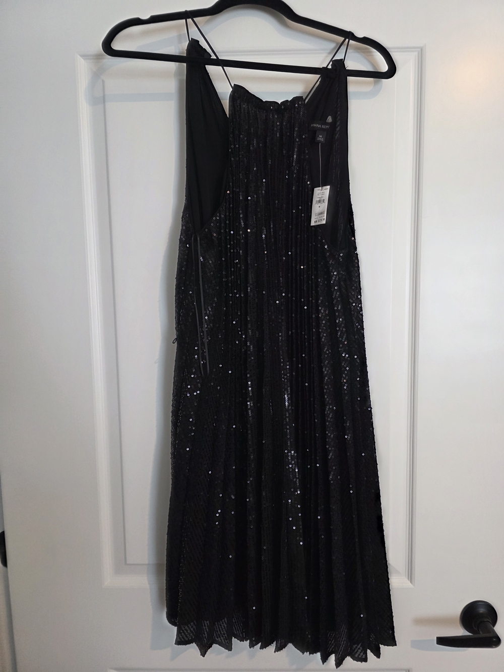 Black Sequin Pleated Midi Dress